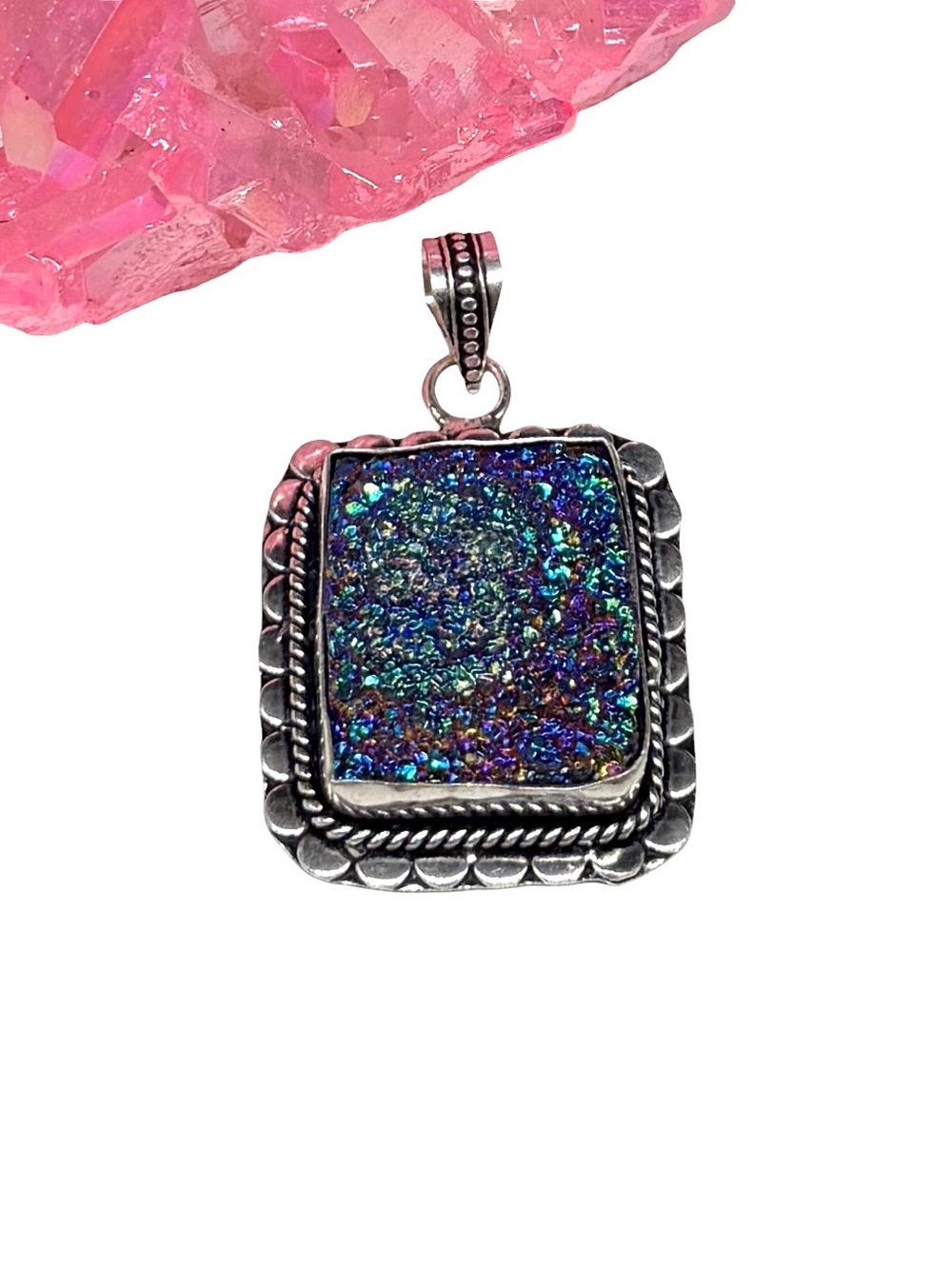 Purple Titanium Aura Druzy Necklace Pendant